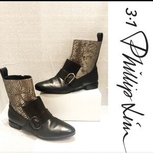 Phillip Lim Black & Silver Embossed Leather Boots